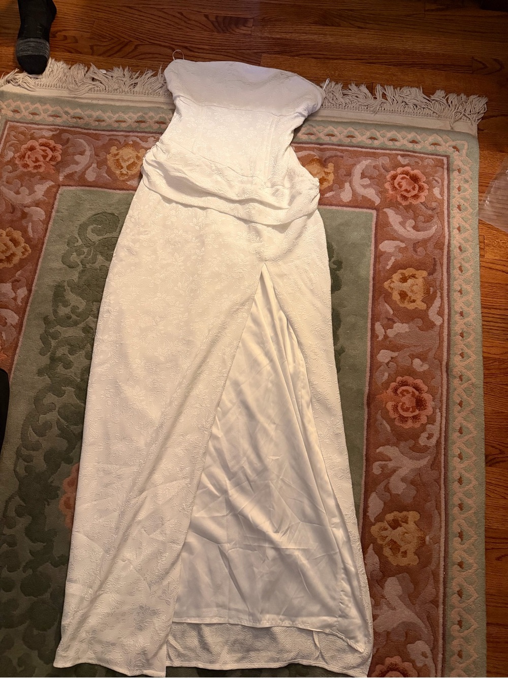 Showpo White Strapless Textured Maxi Dress with Front Slit